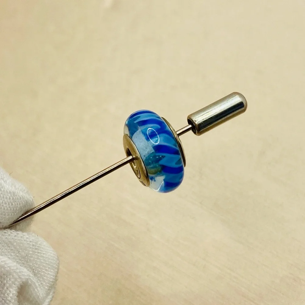 EUC Pandora 790611 Striped Teal & Blue Murano Glass Charm